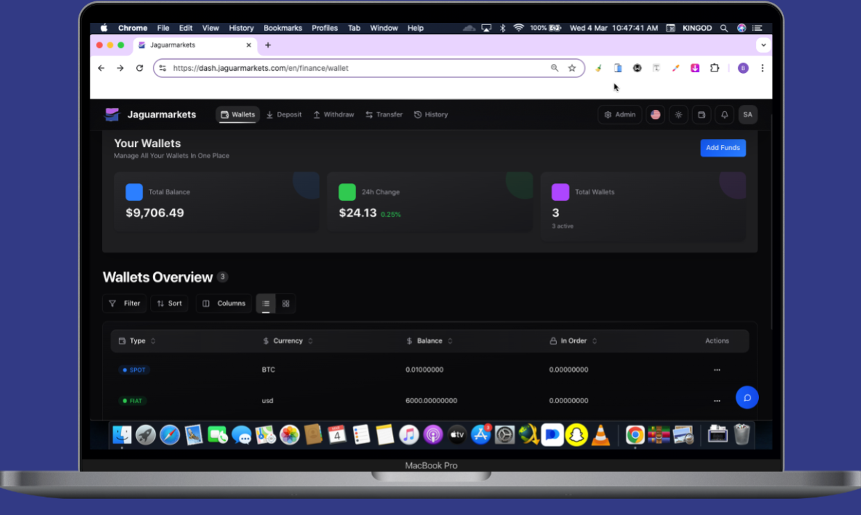 Wallets page screenshot